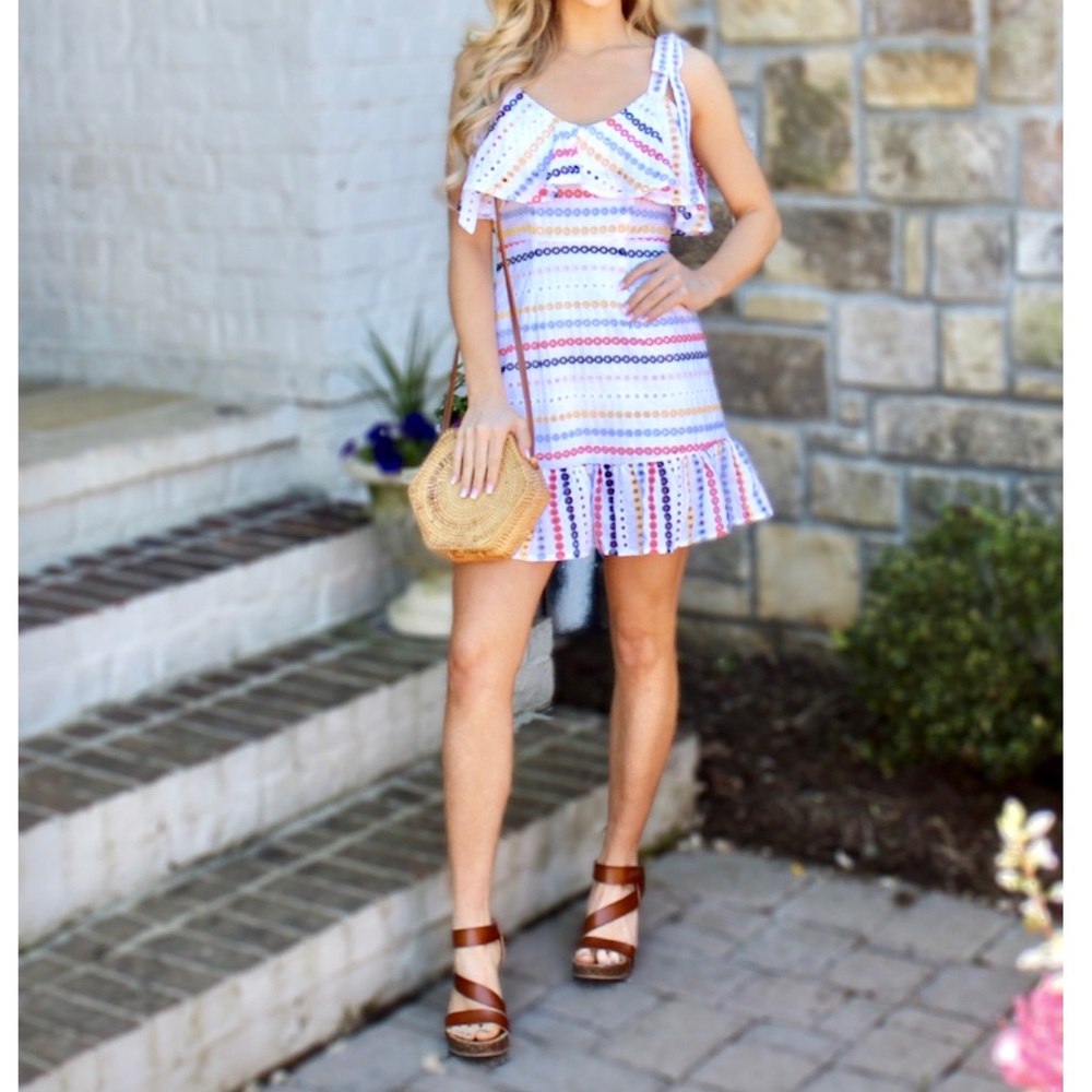 Multicolor Striped Eyelet Dress - Picture 2 of 5